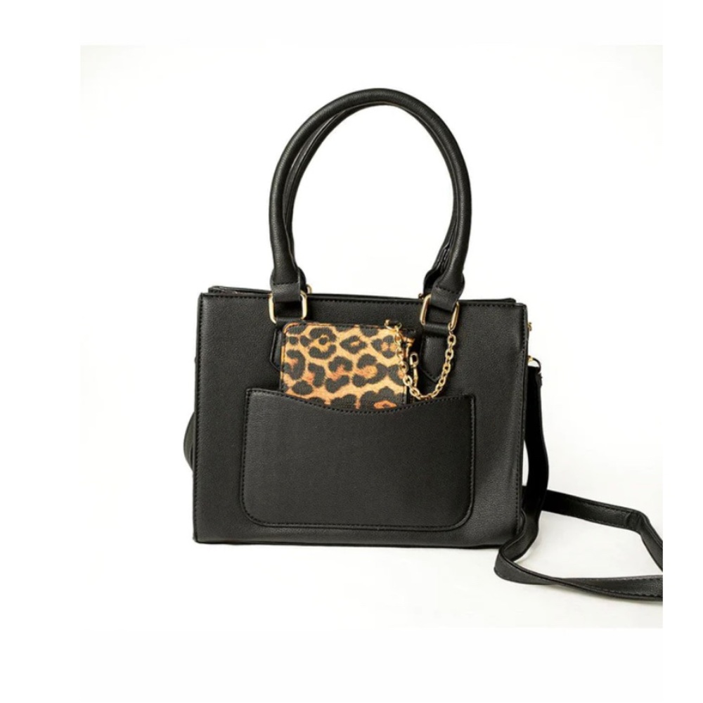 Black Handbag with Cheetah Print Wallet 🐆🖤